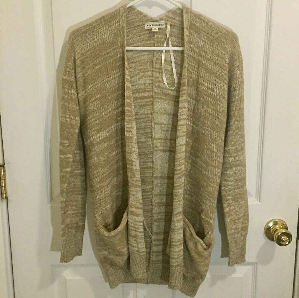 LIKE NEW* 100% Cotton Marled Tan/Cream Open Front